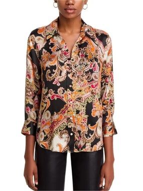 L’Agence Dani Floral Print Silk Button Down Blouse